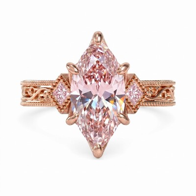 5.42 ct.tw. Engraved  Vintage Marquise Cut Engagement Ring