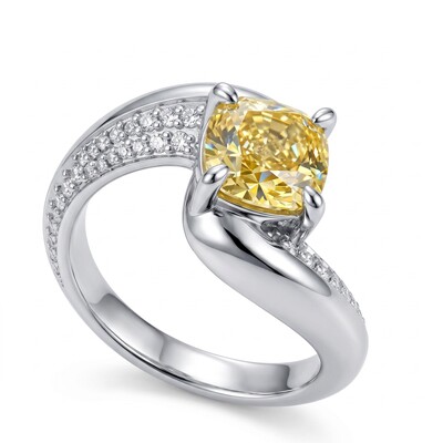 3.3 ct.tw. Fancy Yellow Cushion Cut Pave Twist Band Engagement Ring