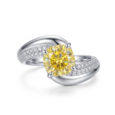 3.3 ct.tw. Fancy Yellow Cushion Cut Pave Twist Band Engagement Ring