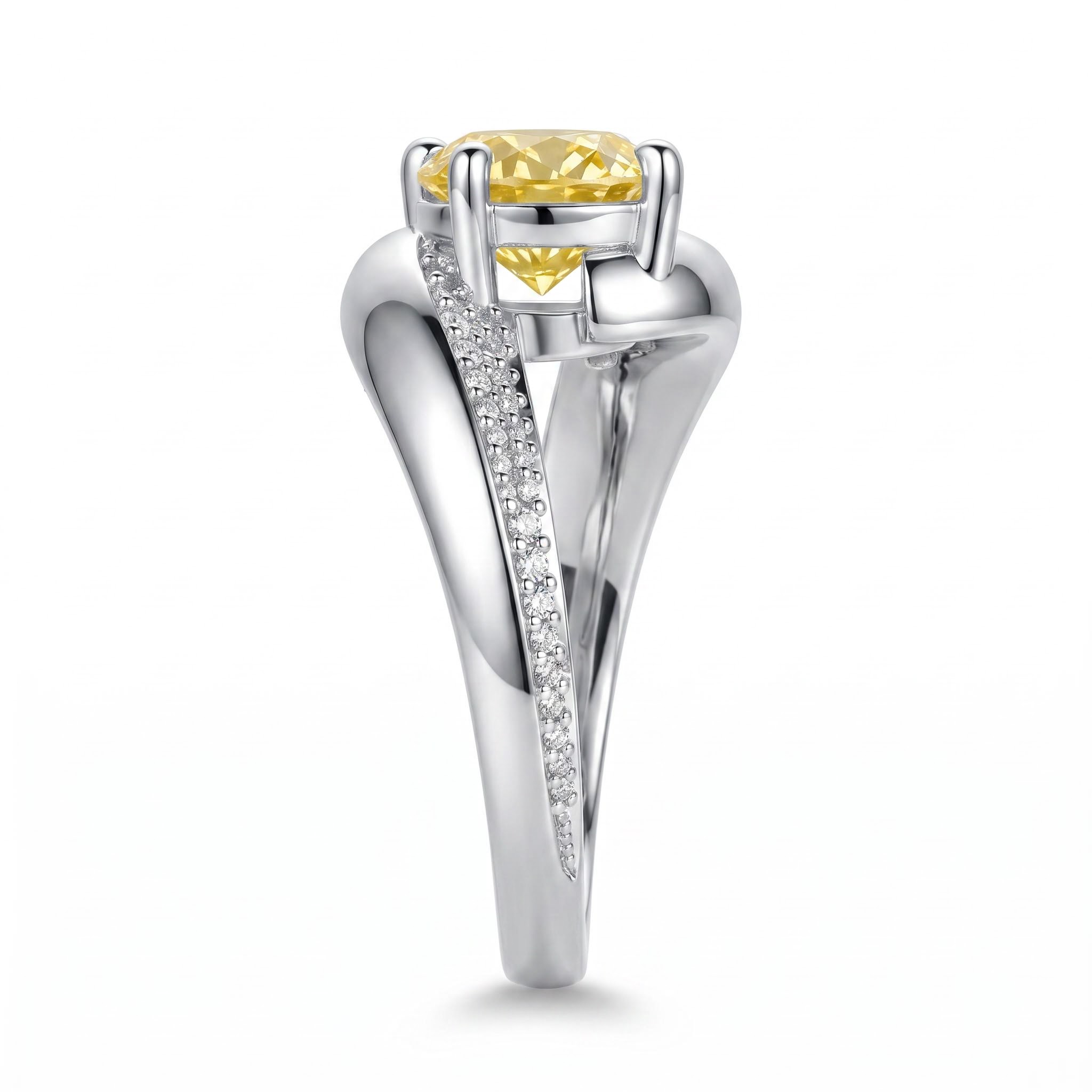 3.3 ct.tw. Fancy Yellow Cushion Cut Pave Twist Band Engagement Ring