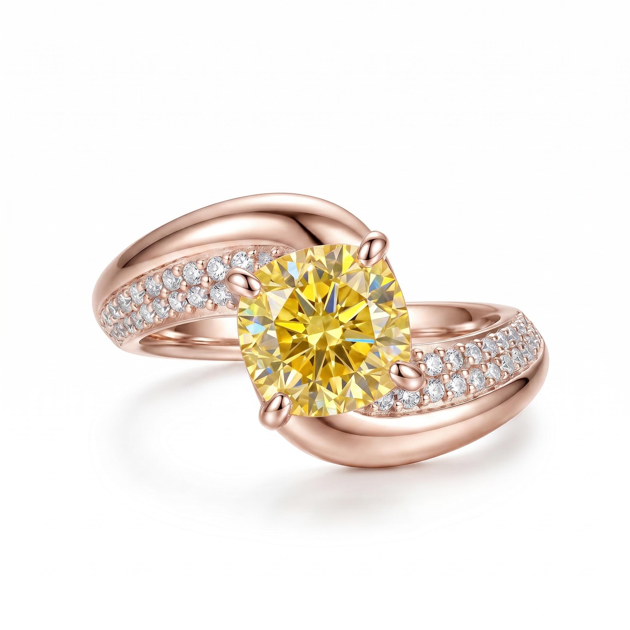 3.3 ct.tw. Fancy Yellow Cushion Cut Pave Twist Band Engagement Ring