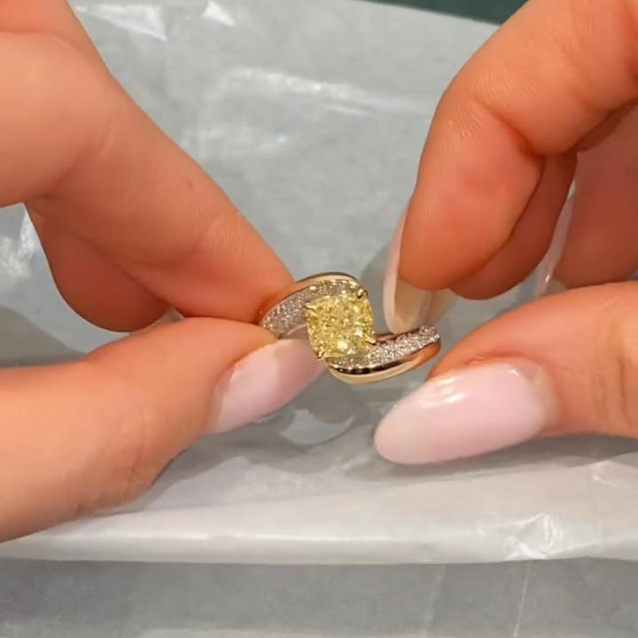 3.3 ct.tw. Fancy Yellow Cushion Cut Pave Twist Band Engagement Ring 3.3 ct.tw. Fancy Yellow Cushion Cut Pave Twist Band Engagement Ring