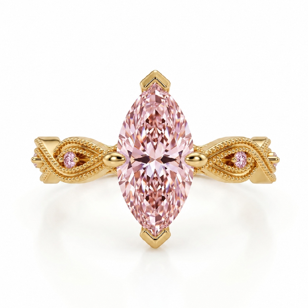 3.06 ct.tw. Vintage Milgrain Twist Band Marquise Cut Engagement Ring