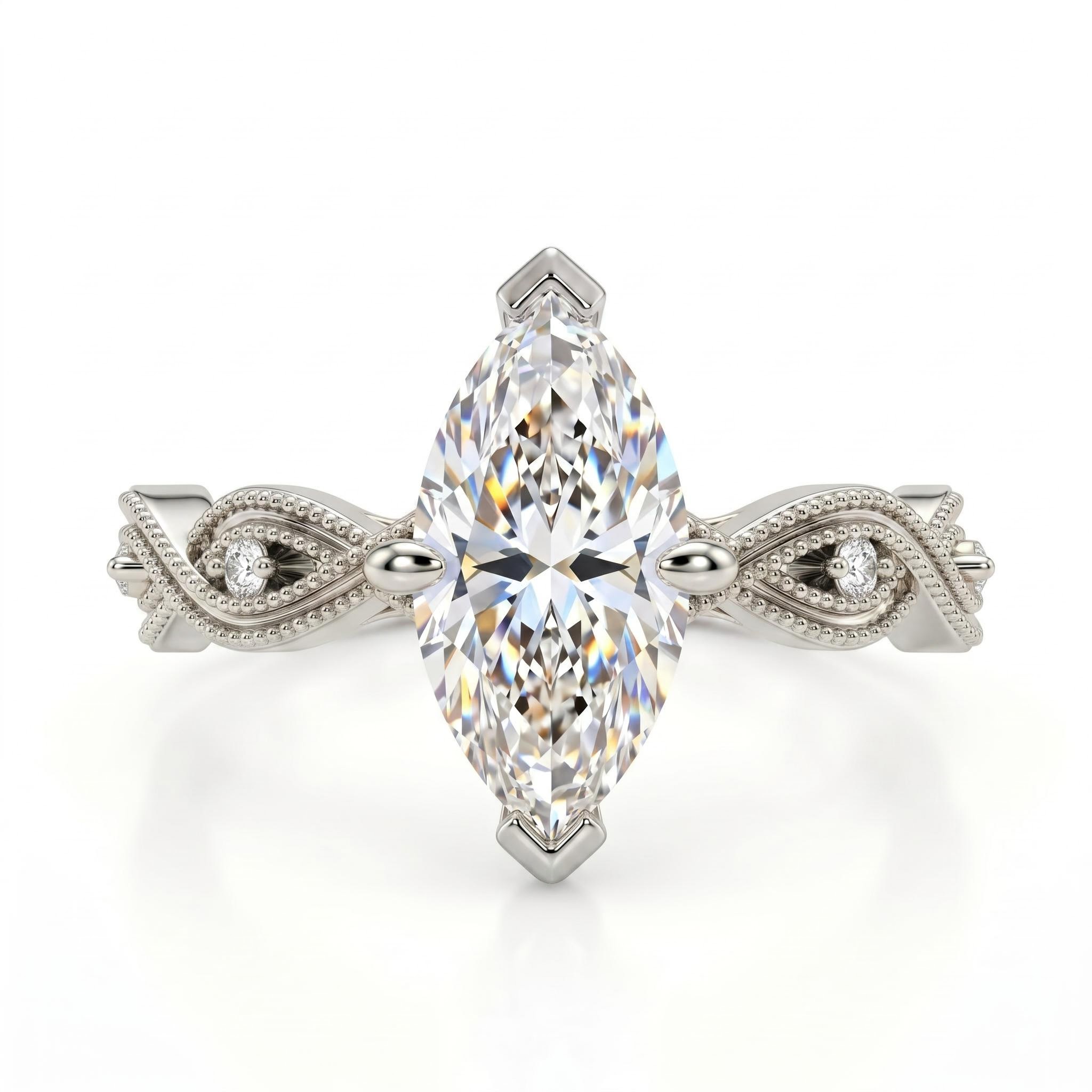 3.06 ct.tw. Vintage Milgrain Twist Band Marquise Cut Engagement Ring