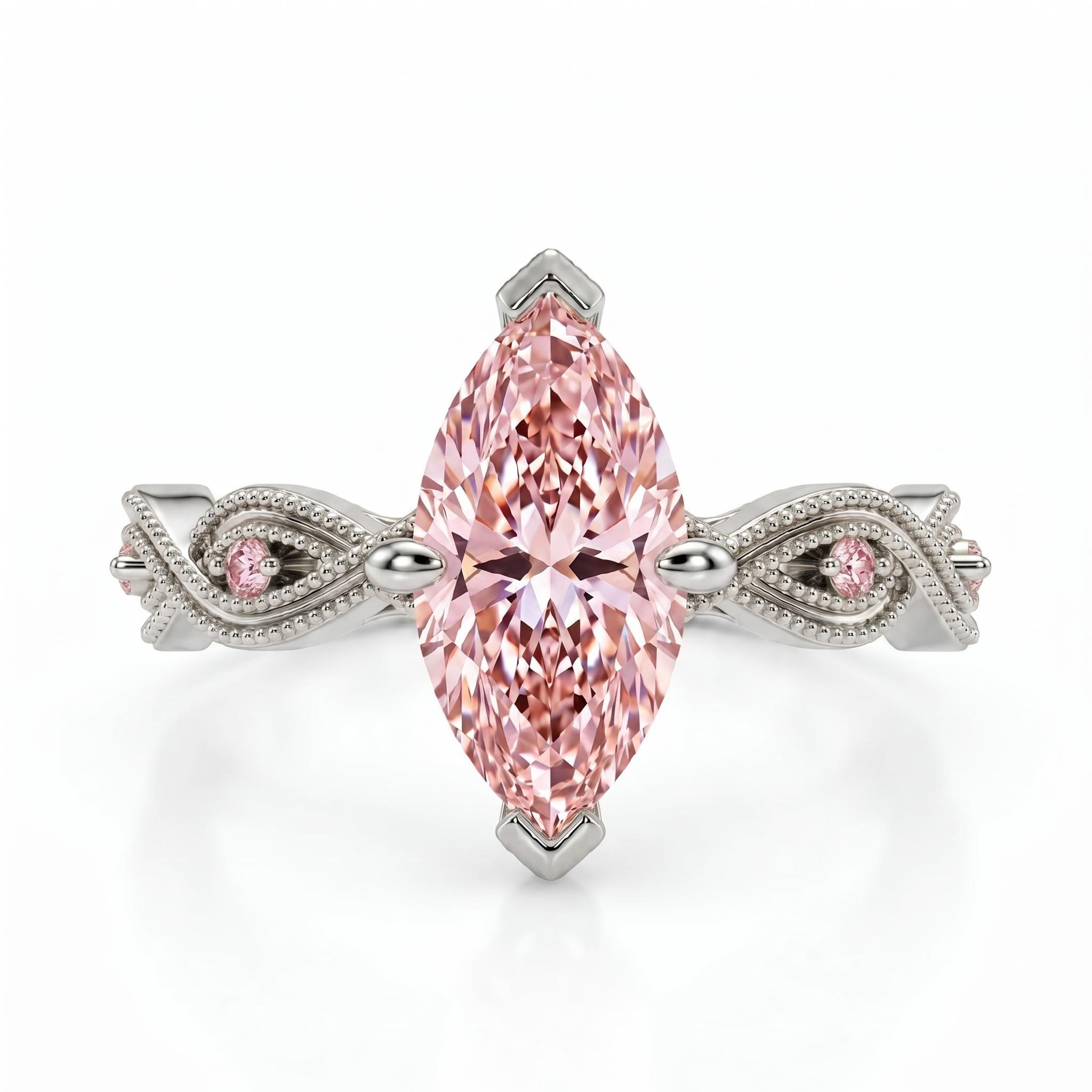 3.06 ct.tw. Vintage Milgrain Twist Band Marquise Cut Engagement Ring
