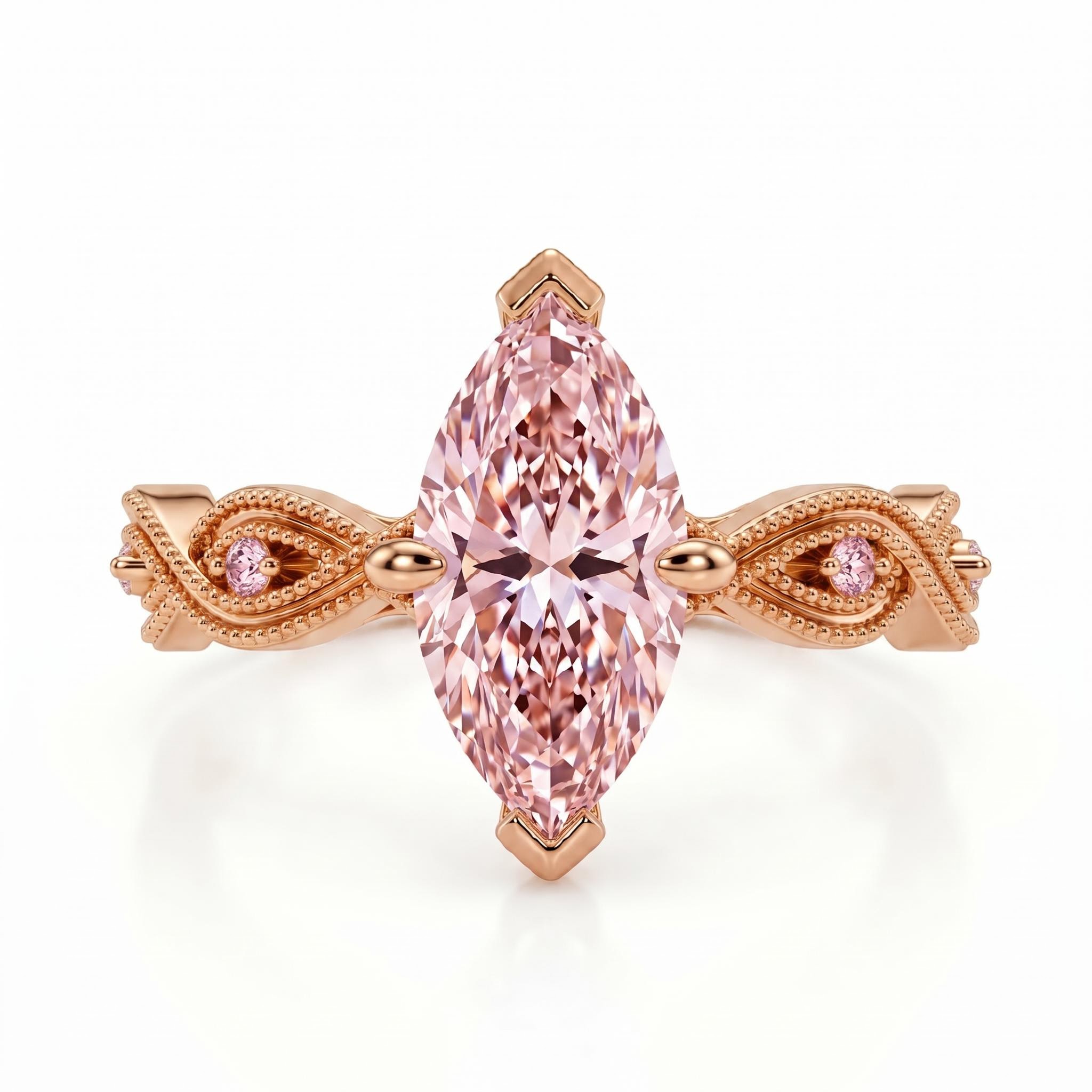 3.06 ct.tw. Vintage Milgrain Twist Band Marquise Cut Engagement Ring