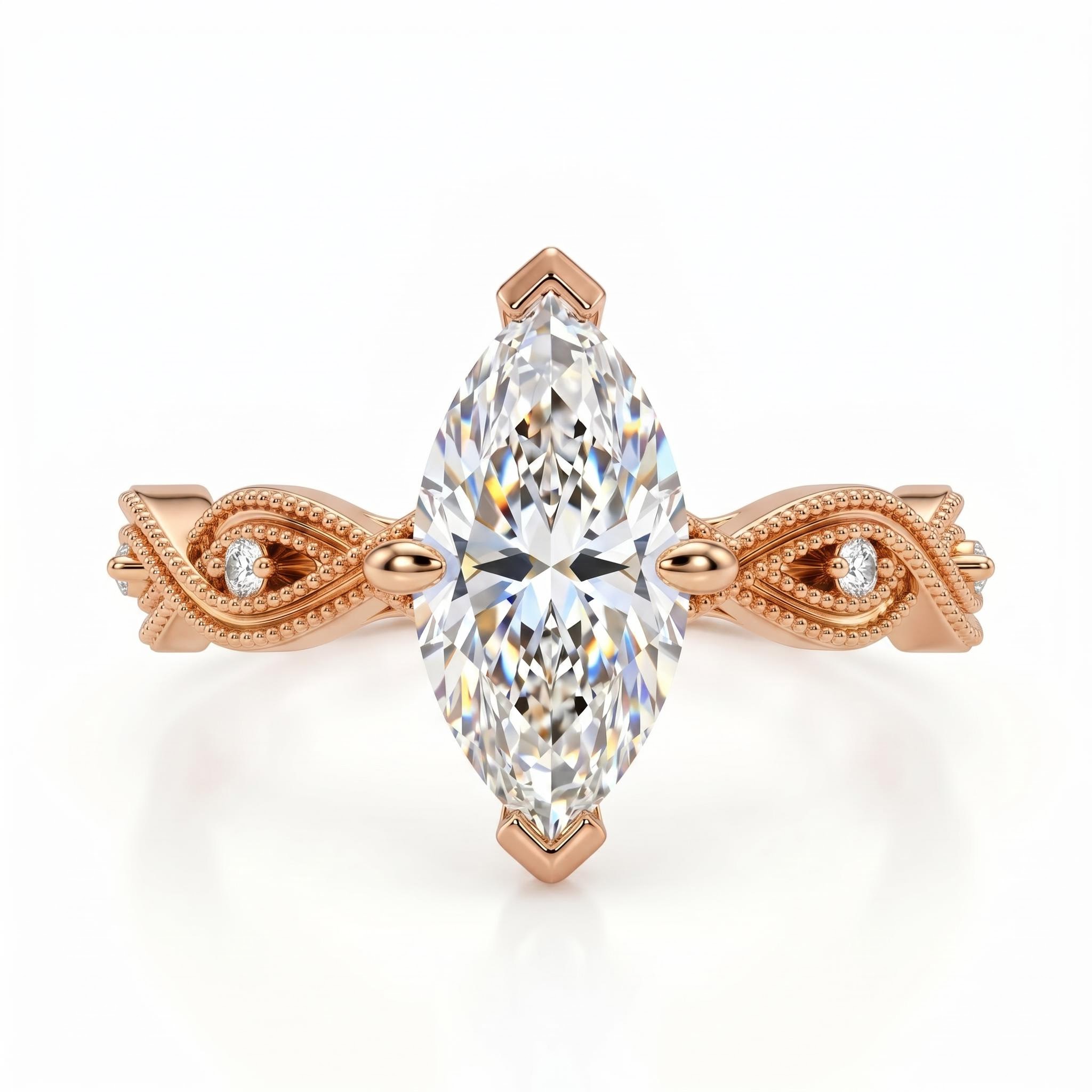 3.06 ct.tw. Vintage Milgrain Twist Band Marquise Cut Engagement Ring