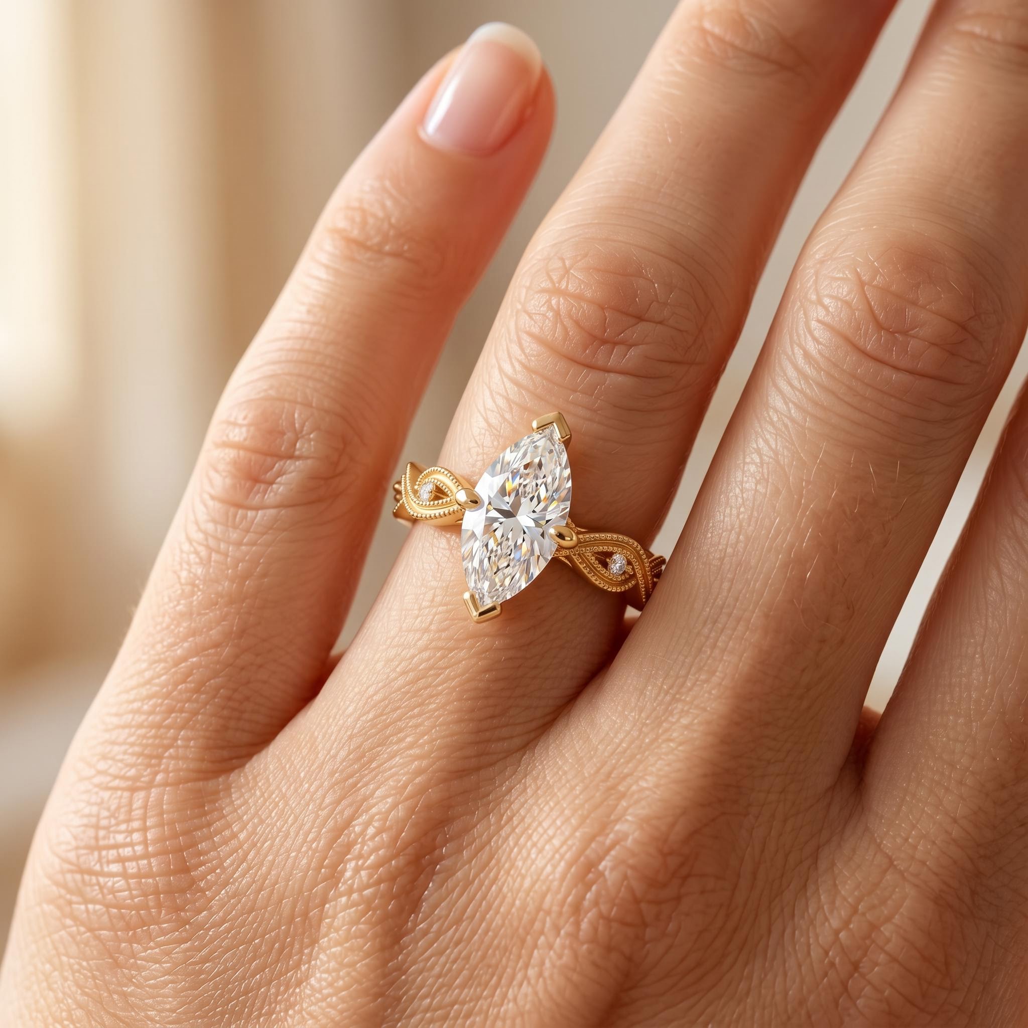 3.06 ct.tw. Vintage Milgrain Twist Band Marquise Cut Engagement Ring