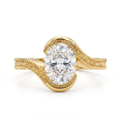5 ct.tw. Vintage Engraved Oval Bypass Solitaire Ring