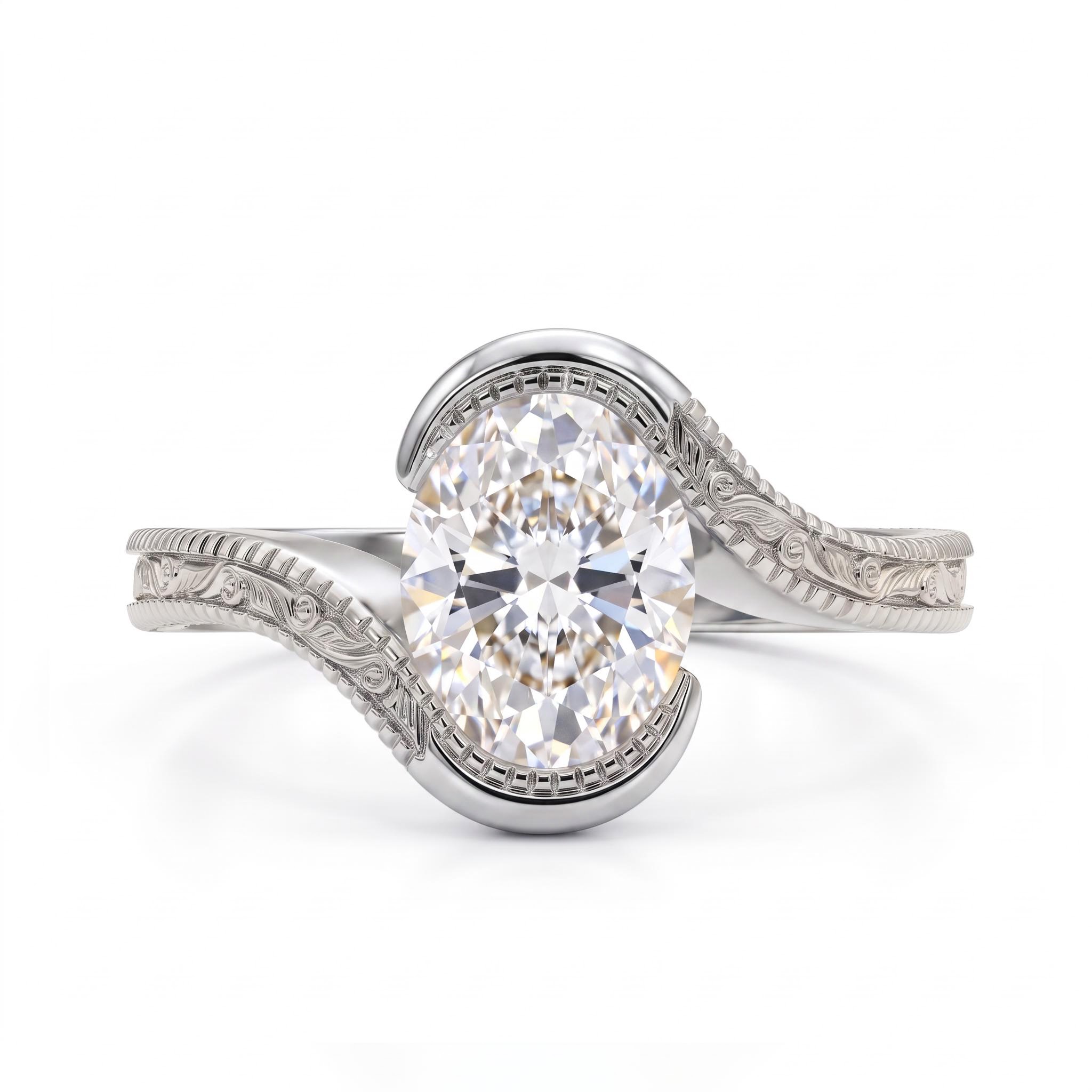 5 ct.tw. Vintage Engraved Oval Bypass Solitaire Ring 5 ct.tw. Vintage Engraved Oval Bypass Solitaire Ring