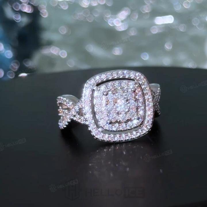 0.95 ct.tw. Full Pave Doubel Halo Crisscross Shank Engagement Ring