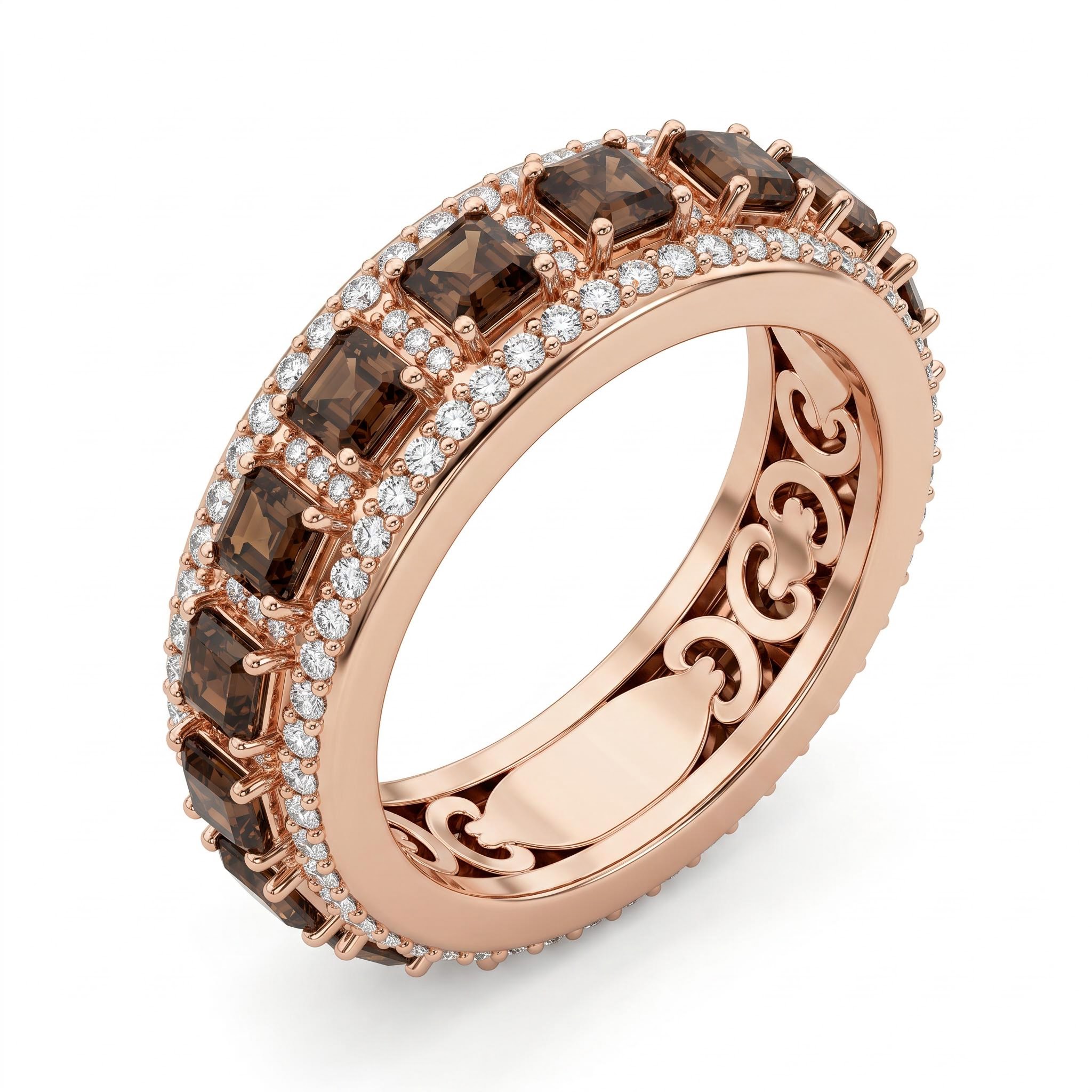 2.97 ct.tw. Full Eternity Coffee Chocolate Asscher Cut Pave Ring