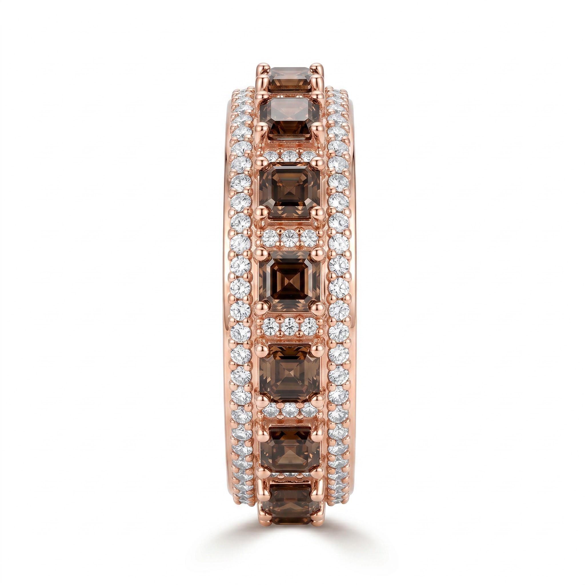 2.97 ct.tw. Full Eternity Coffee Chocolate Asscher Cut Pave Ring