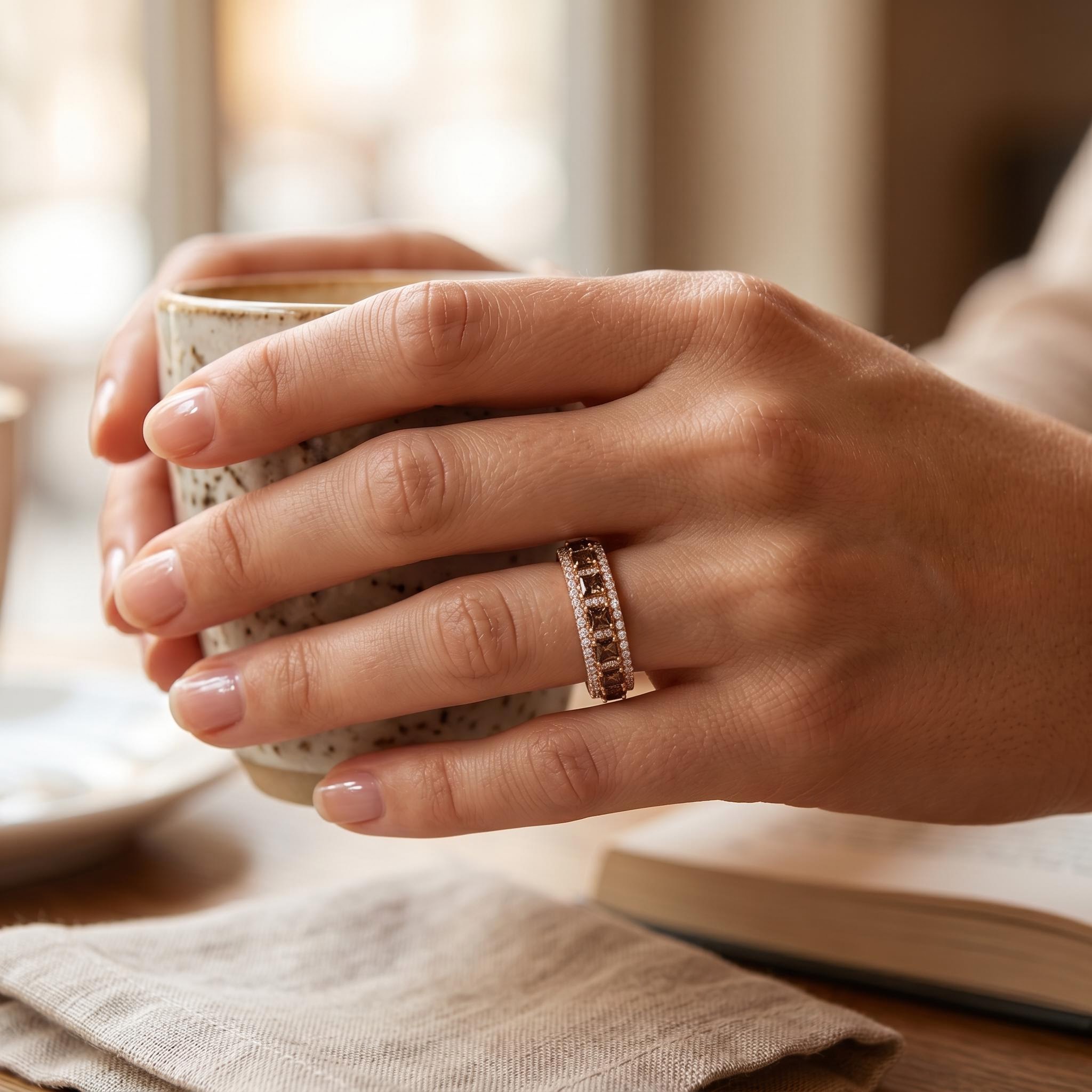 2.97 ct.tw. Full Eternity Coffee Chocolate Asscher Cut Pave Ring