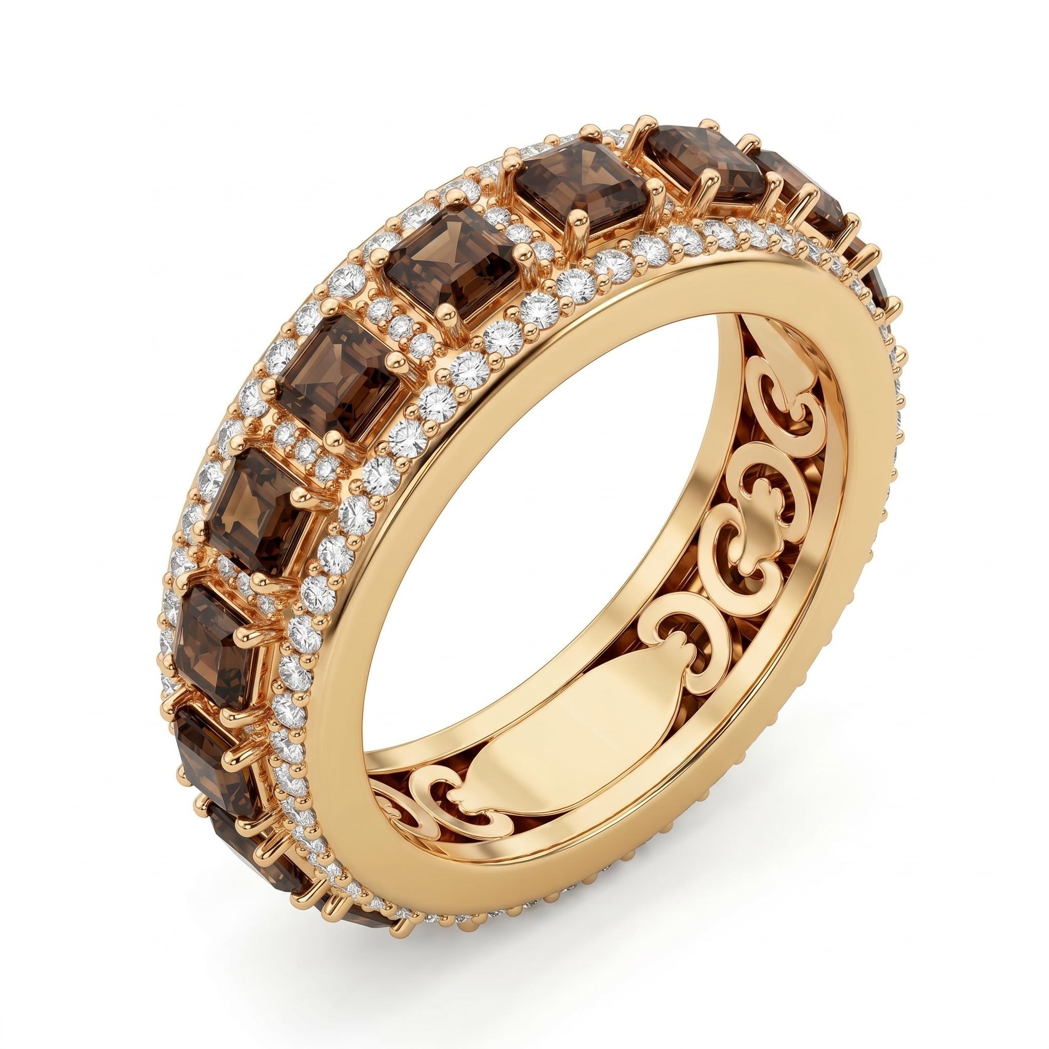 2.97 ct.tw. Full Eternity Coffee Chocolate Asscher Cut Pave Ring