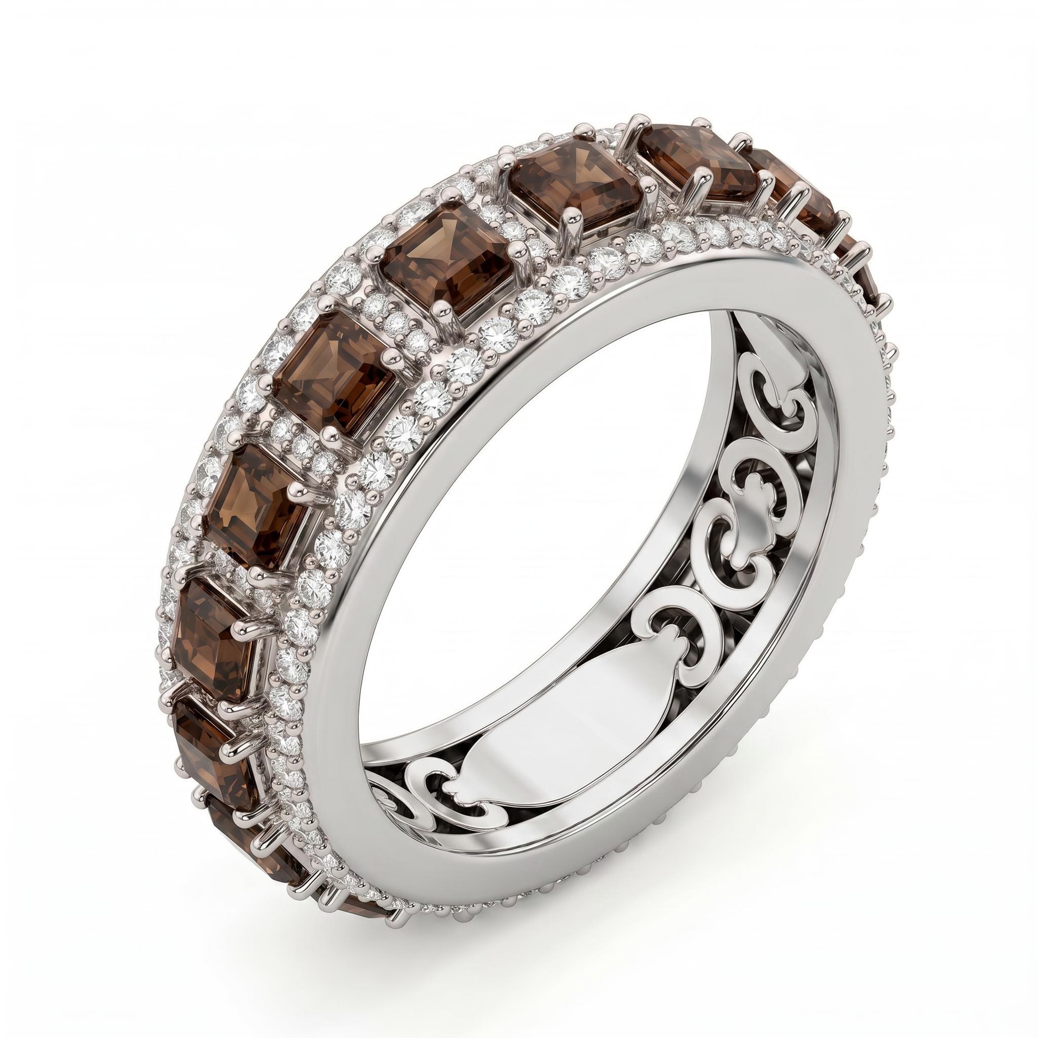 2.97 ct.tw. Full Eternity Coffee Chocolate Asscher Cut Pave Ring