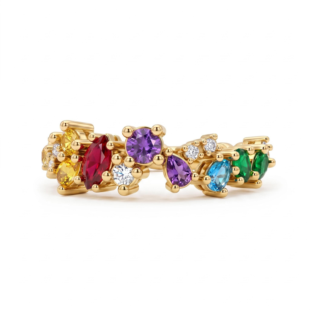 2.44 ct.tw. Color-matched Gemstone Diamond-encrusted Ring 2.44 ct.tw. Color-matched Gemstone Diamond-encrusted Ring
