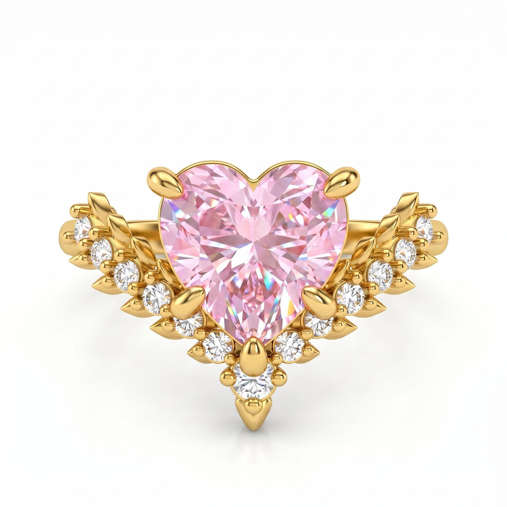 4.28 ct.tw. Heart-shaped Pink Diamond Crown with Diamond-studded Ring 4.28 ct.tw. Heart-shaped Pink Diamond Crown with Diamond-studded Ring