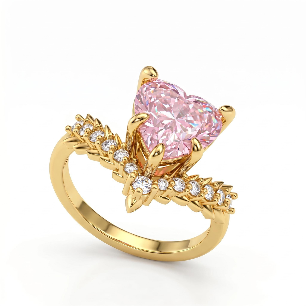 4.28 ct.tw. Heart-shaped Pink Diamond Crown with Diamond-studded Ring 4.28 ct.tw. Heart-shaped Pink Diamond Crown with Diamond-studded Ring