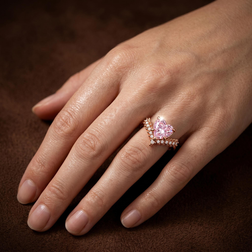 4.28 ct.tw. Heart-shaped Pink Diamond Crown with Diamond-studded Ring 4.28 ct.tw. Heart-shaped Pink Diamond Crown with Diamond-studded Ring