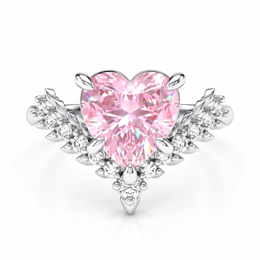 4.28 ct.tw. Heart-shaped Pink Diamond Crown with Diamond-studded Ring 4.28 ct.tw. Heart-shaped Pink Diamond Crown with Diamond-studded Ring