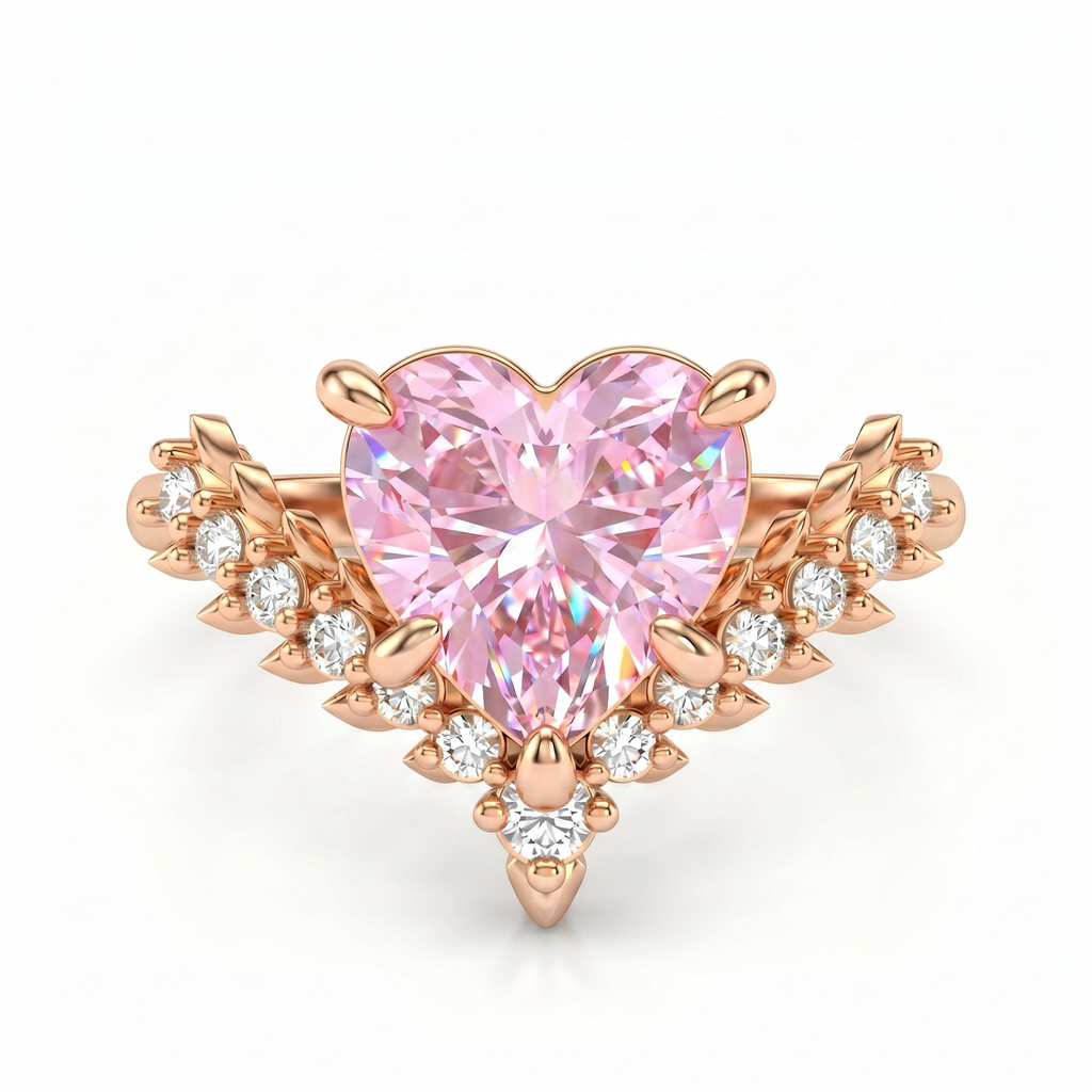 4.28 ct.tw. Heart-shaped Pink Diamond Crown with Diamond-studded Ring 4.28 ct.tw. Heart-shaped Pink Diamond Crown with Diamond-studded Ring