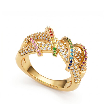 0.91 ct.tw. Rainbow Full Diamond Interwoven Silver Ring