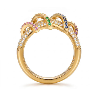 0.91 ct.tw. Rainbow Full Diamond Interwoven Silver Ring