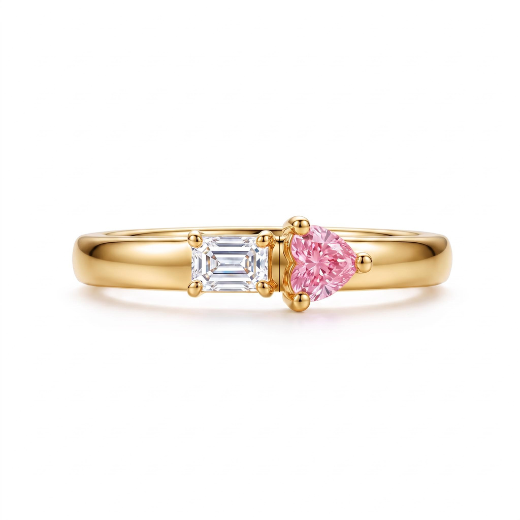 0.17ct.tw. Custom Engraved Birthstone Heart-shaped & Square Diamond Double Band Ring 0.17ct.tw. Custom Engraved Birthstone Heart-shaped & Square Diamond Double Band Ring