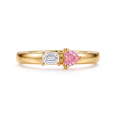 0.17ct.tw. Custom Engraved Birthstone Heart-shaped & Square Diamond Double Band Ring