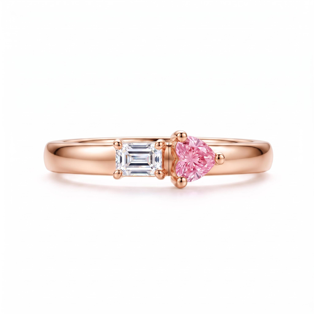 0.17ct.tw. Custom Engraved Birthstone Heart-shaped & Square Diamond Double Band Ring 0.17ct.tw. Custom Engraved Birthstone Heart-shaped & Square Diamond Double Band Ring