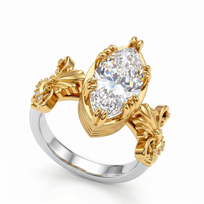 5.04 ct.tw. Vintage Iris Carving Marquise Diamond-encrusted Two-tone Ring
