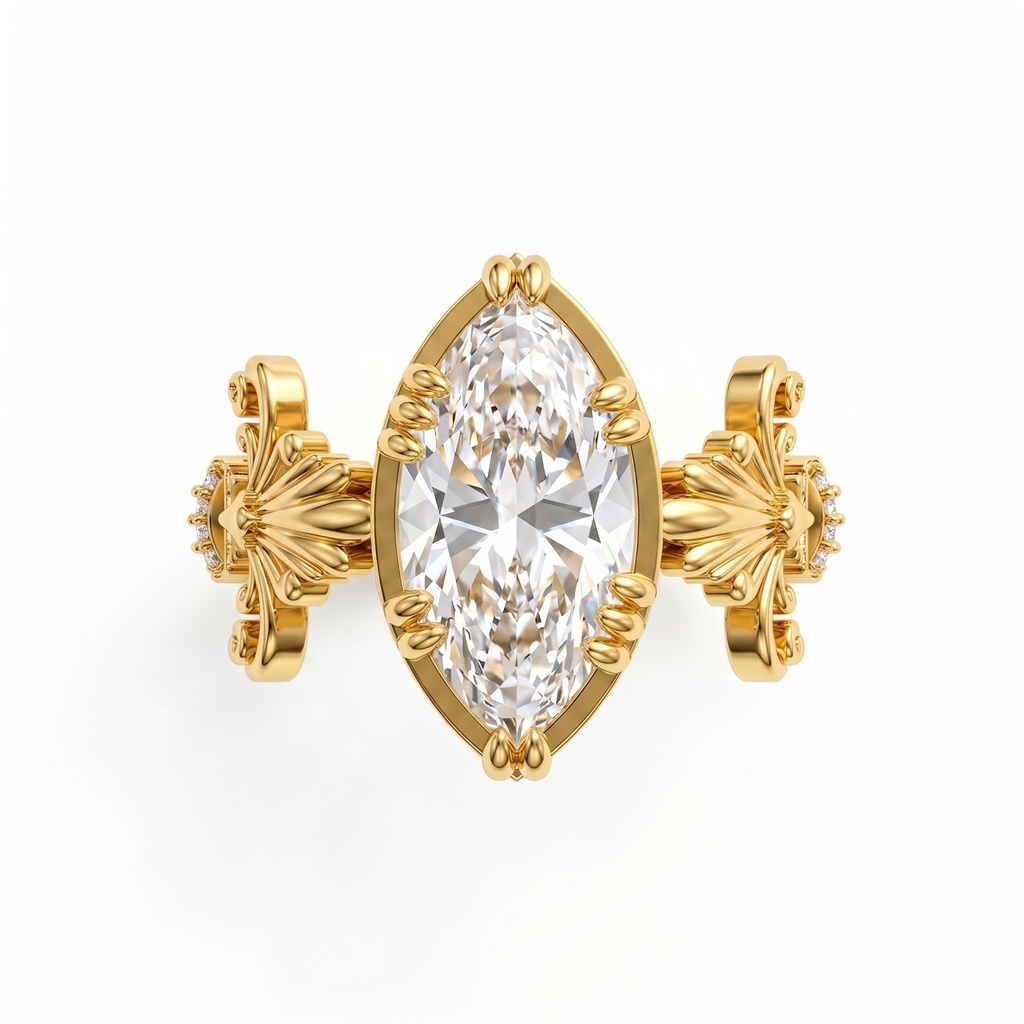 5.04 ct.tw. Vintage Iris Carving Marquise Diamond-encrusted Two-tone Ring 5.04 ct.tw. Vintage Iris Carving Marquise Diamond-encrusted Two-tone Ring