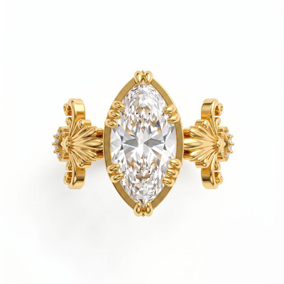 5.04 ct.tw. Vintage Iris Carving Marquise Diamond-encrusted Two-tone Ring