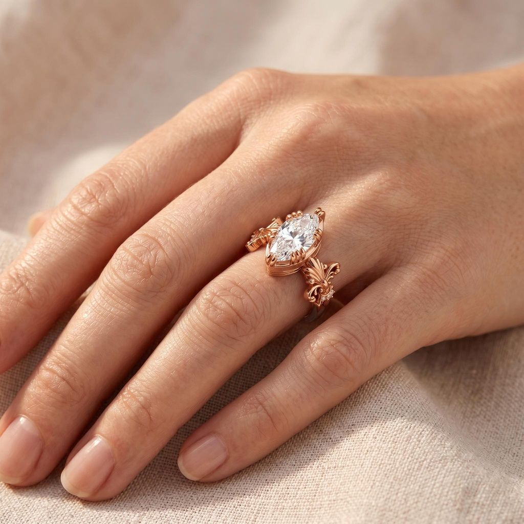 5.04 ct.tw. Vintage Iris Carving Marquise Diamond-encrusted Two-tone Ring 5.04 ct.tw. Vintage Iris Carving Marquise Diamond-encrusted Two-tone Ring
