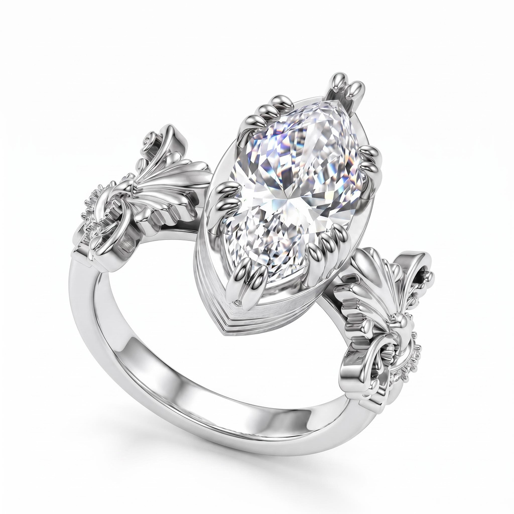 5.04 ct.tw. Vintage Iris Carving Marquise Diamond-encrusted Two-tone Ring 5.04 ct.tw. Vintage Iris Carving Marquise Diamond-encrusted Two-tone Ring