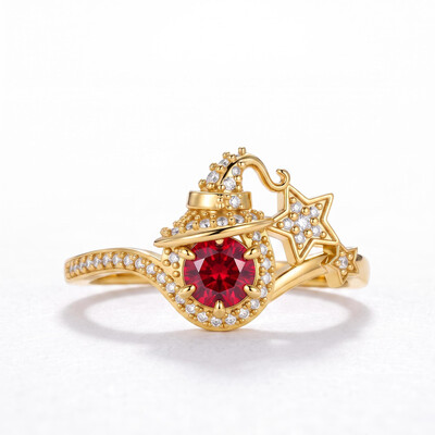 0.68 ct.tw. Star Ring with Diamond-Encrusted Birthstone Witch Hat