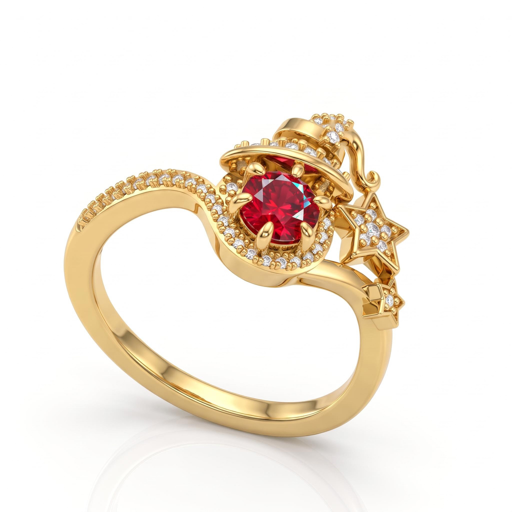 0.68 ct.tw. Star Ring with Diamond-Encrusted Birthstone Witch Hat