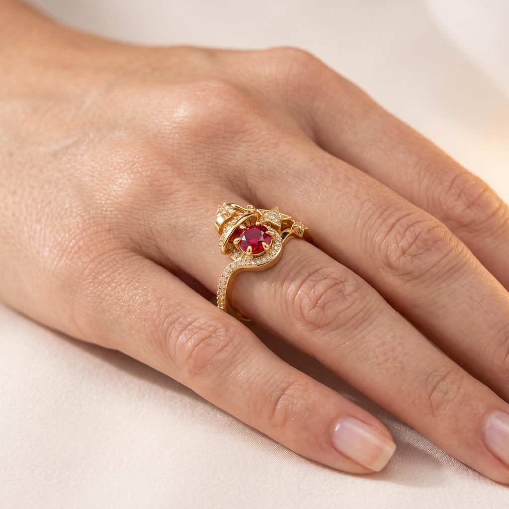 0.68 ct.tw. Star Ring with Diamond-Encrusted Birthstone Witch Hat
