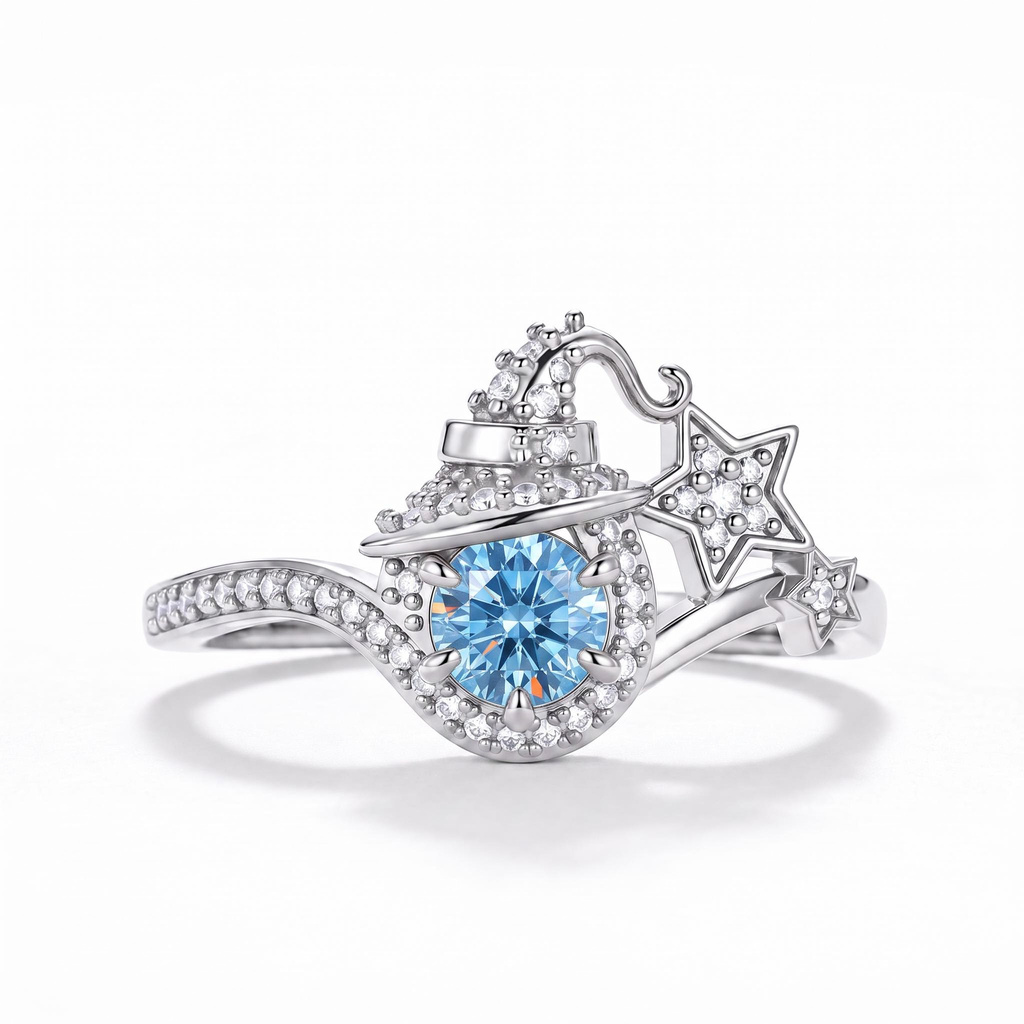 0.68 ct.tw. Star Ring with Diamond-Encrusted Birthstone Witch Hat