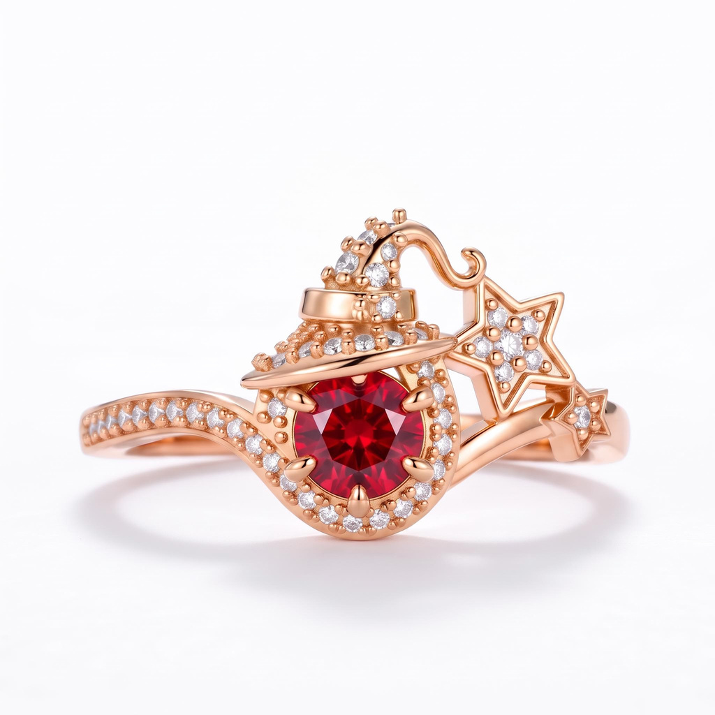 0.68 ct.tw. Star Ring with Diamond-Encrusted Birthstone Witch Hat