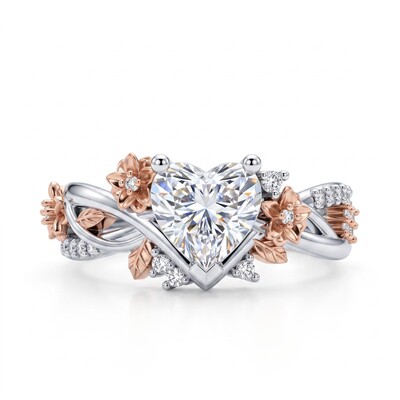 2.23 ct.tw. Two-tone Nature Inspired Vine Heart Cut Engagement Ring