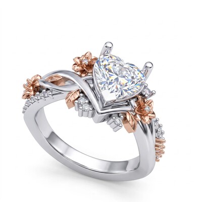 2.23 ct.tw. Two-tone Nature Inspired Vine Heart Cut Engagement Ring