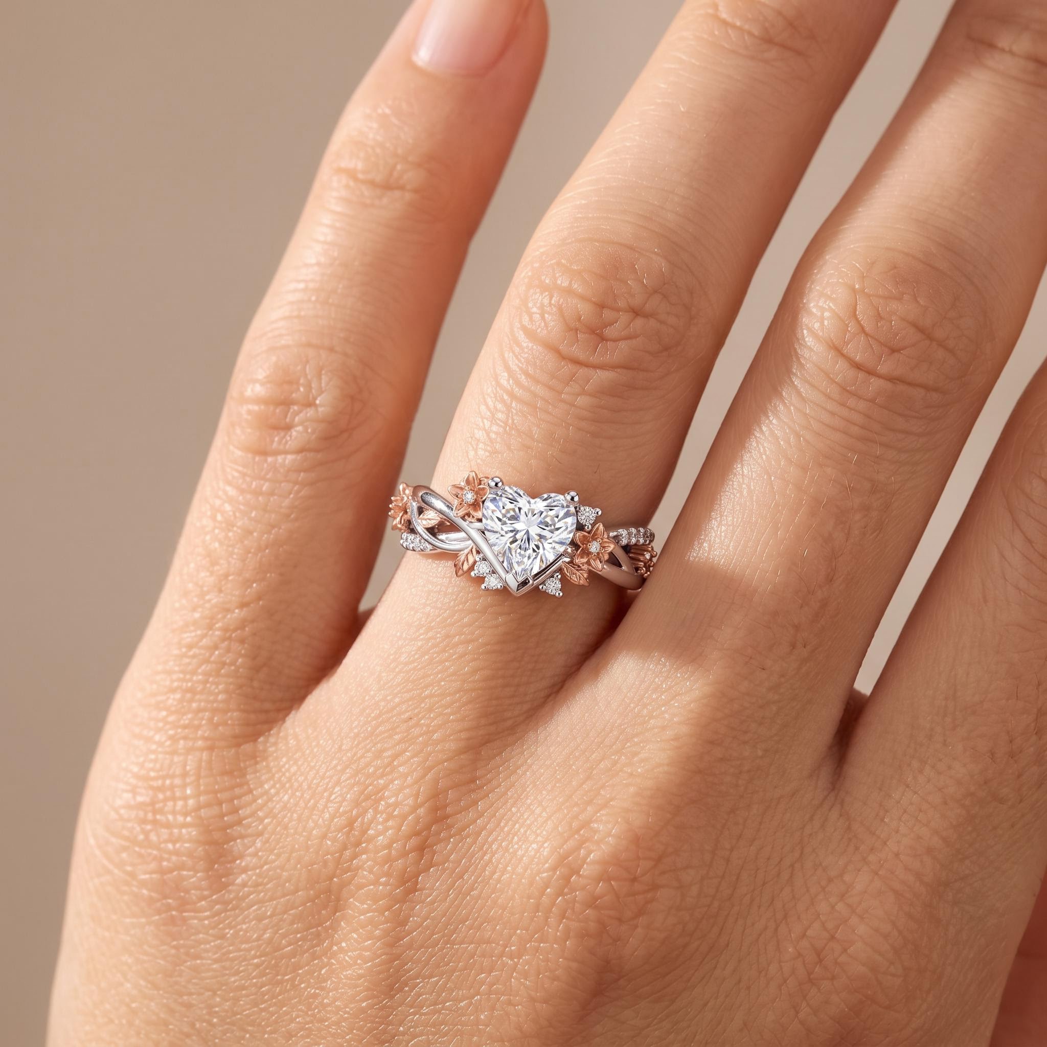 2.23 ct.tw. Two-tone Nature Inspired Vine Heart Cut Engagement Ring 2.23 ct.tw. Two-tone Nature Inspired Vine Heart Cut Engagement Ring