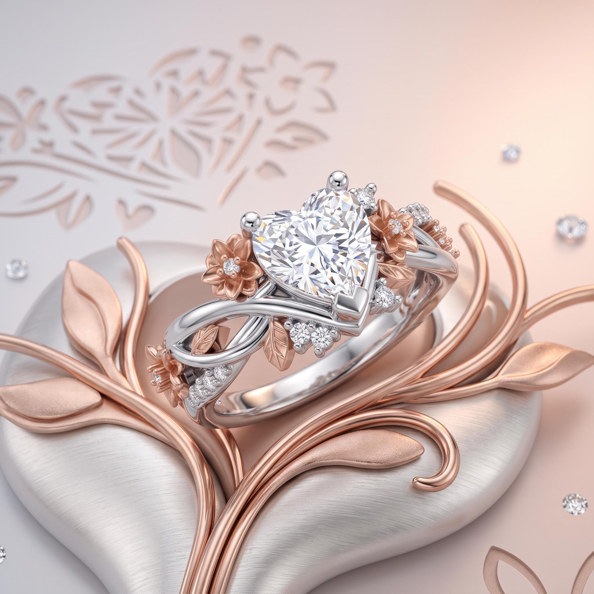 2.23 ct.tw. Two-tone Nature Inspired Vine Heart Cut Engagement Ring 2.23 ct.tw. Two-tone Nature Inspired Vine Heart Cut Engagement Ring