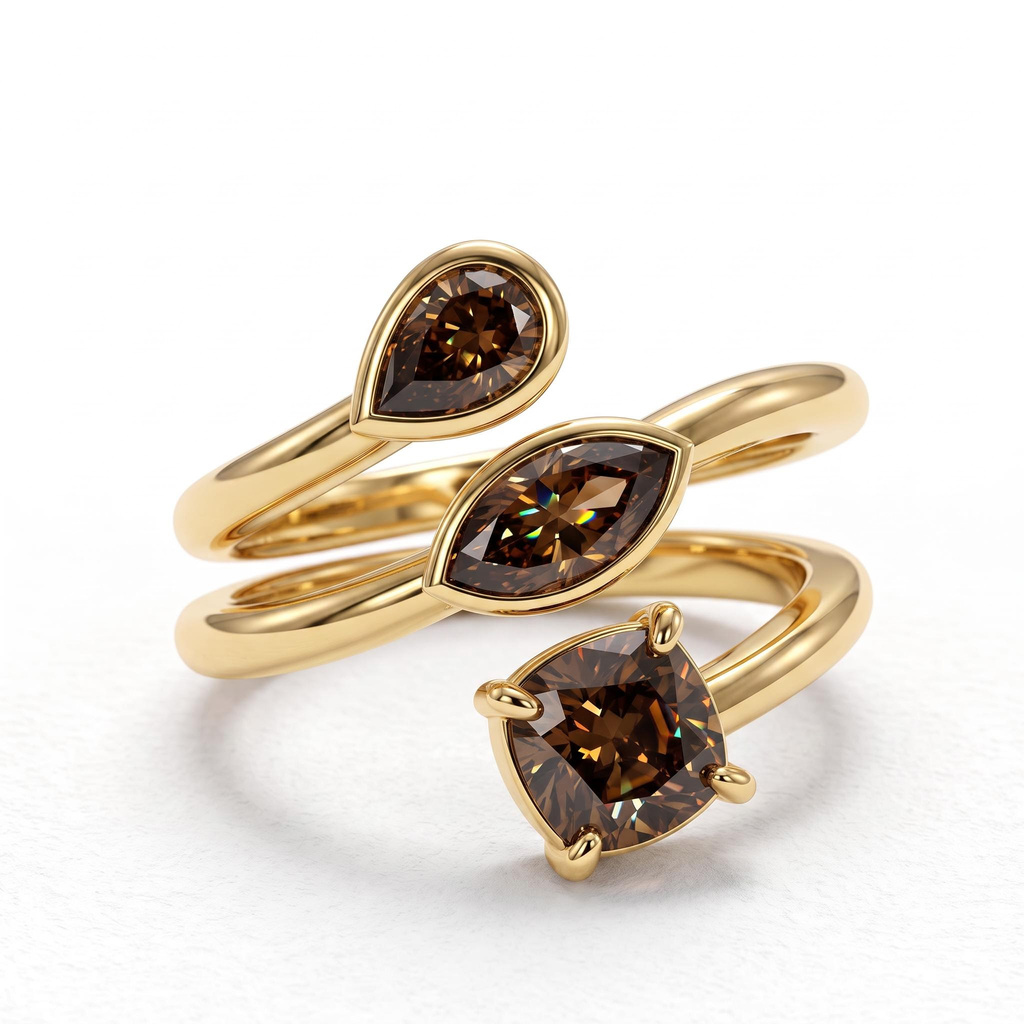 2.76 ct.tw. Coffee Chocolate Multi-Cut Gemstone Twisted Wrap Ring 2.76 ct.tw. Coffee Chocolate Multi-Cut Gemstone Twisted Wrap Ring