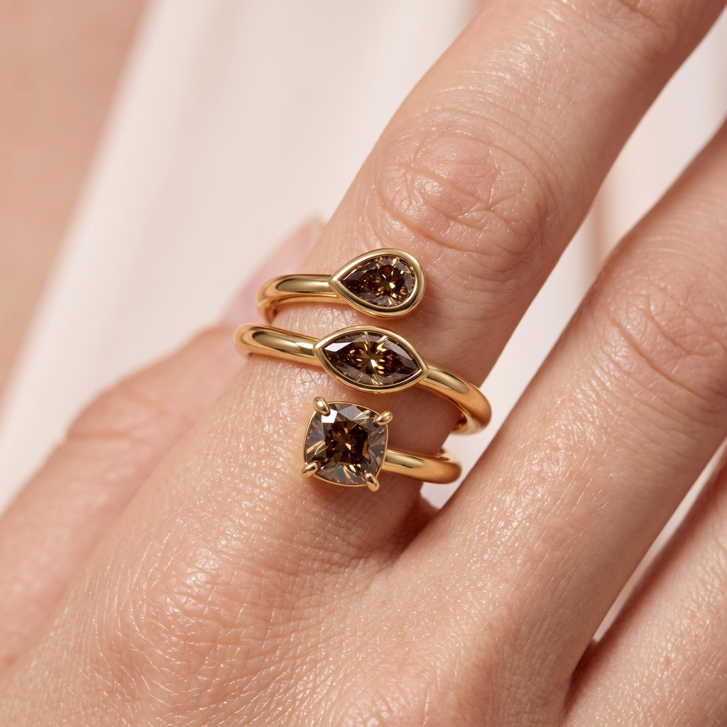 2.76 ct.tw. Coffee Chocolate Multi-Cut Gemstone Twisted Wrap Ring 2.76 ct.tw. Coffee Chocolate Multi-Cut Gemstone Twisted Wrap Ring