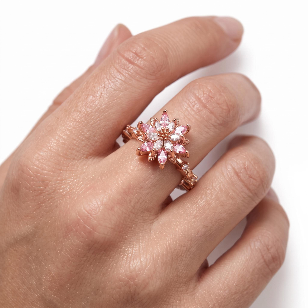 0.57 ct.tw. Pavé-set Pink Diamond Snowflake-shaped Ring 0.57 ct.tw. Pavé-set Pink Diamond Snowflake-shaped Ring