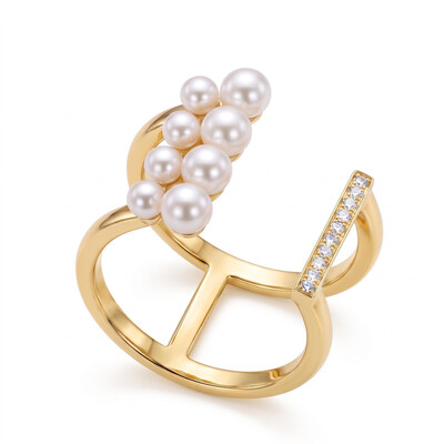 0.05 ct.tw. Dual Track Multi-Pearl Open Band Ring