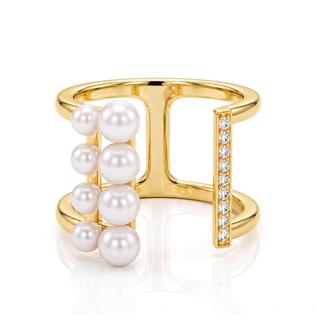 0.05 ct.tw. Dual Track Multi-Pearl Open Band Ring 0.05 ct.tw. Dual Track Multi-Pearl Open Band Ring